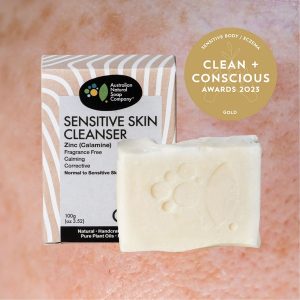 Clean + Conscious Awards. Best Sensitive Skin 2023. Australian Natural Soap Company