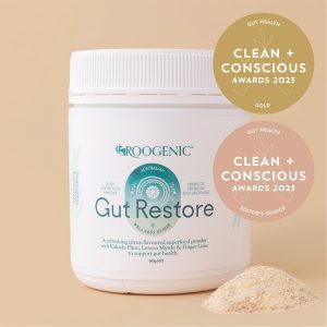 Clean + Conscious Awards. Best Gut Health Product 2023. Roogenic