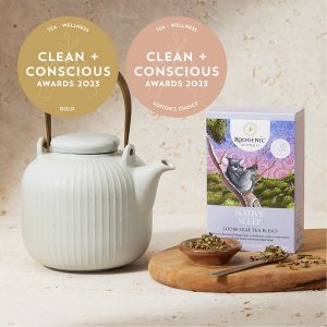 Clean + Conscious Awards. Best Tea Wellbeing 2023. Roogenic Native Sleep