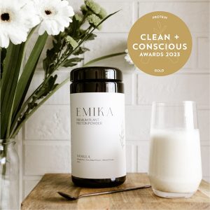 Clean + Conscious Awards. Best Protein Powder 2023. Emika Collective
