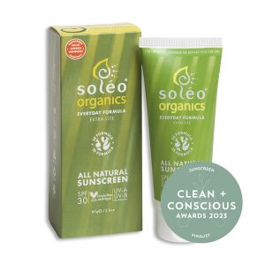 Clean + Conscious Awards. Best Sunscreen 2023. Soleo Organics