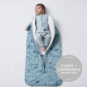 Clean + Conscious Awards. Best Baby Swaddle/ Sleeping Bag 2023. Woolbabe