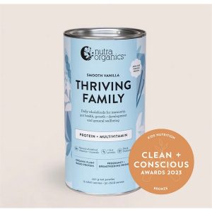 Clean + Conscious Awards. Best Kids Nutrition 2023. Nutra Organics Thriving Family