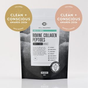 Clean + Conscious Awards 2024. Best Collagen Supplement. Celebrating products in Australia & NZ which are Non-Toxic, Ethical, Sustainable and Socially Responsible.