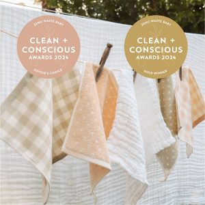 Clean + Conscious Awards Winners 2024. Best Zero Waste Baby Product. Celebrating products in Australia & NZ which are Non-Toxic, Ethical, Sustainable and Socially Responsible.