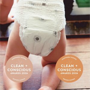 Clean + Conscious Awards Winners 2024. Best Disposable Nappies. Celebrating products in Australia & NZ which are Non-Toxic, Ethical, Sustainable and Socially Responsible.