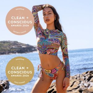 Clean + Conscious Awards 2024. Best Sustainable Swimwear. Celebrating products in Australia & NZ which are Non-Toxic, Ethical, Sustainable and Socially Responsible.