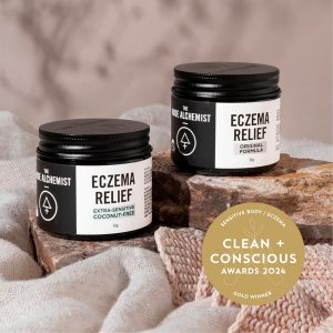 Clean + Conscious Awards 2024. Best Sensitive Body / Eczema Product. Celebrating products in Australia & NZ which are Non-Toxic, Ethical, Sustainable and Socially Responsible.