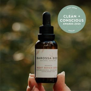 Clean + Conscious Awards 2024. Best Night Serum. Celebrating products in Australia & NZ which are Non-Toxic, Ethical, Sustainable and Socially Responsible.