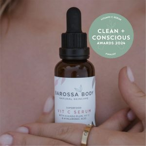 Clean + Conscious Awards 2024. Best Vitamin C Serum. Celebrating products in Australia & NZ which are Non-Toxic, Ethical, Sustainable and Socially Responsible.